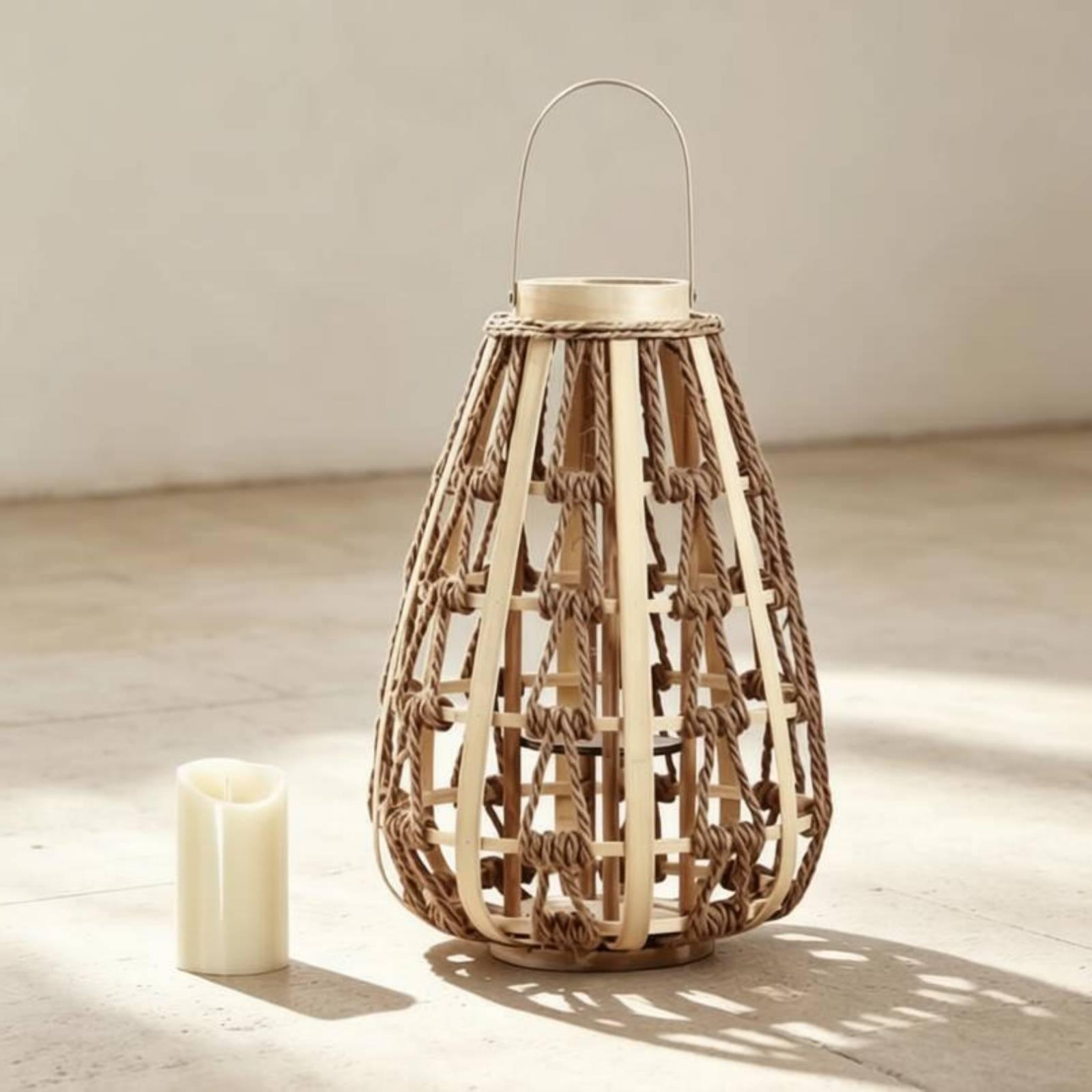 Home Decor Handmade - Portavelas de Cuerda de Madera Natural,