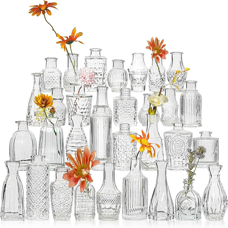 Glass Vase Nordic - Florero de cristal transparente en relieve