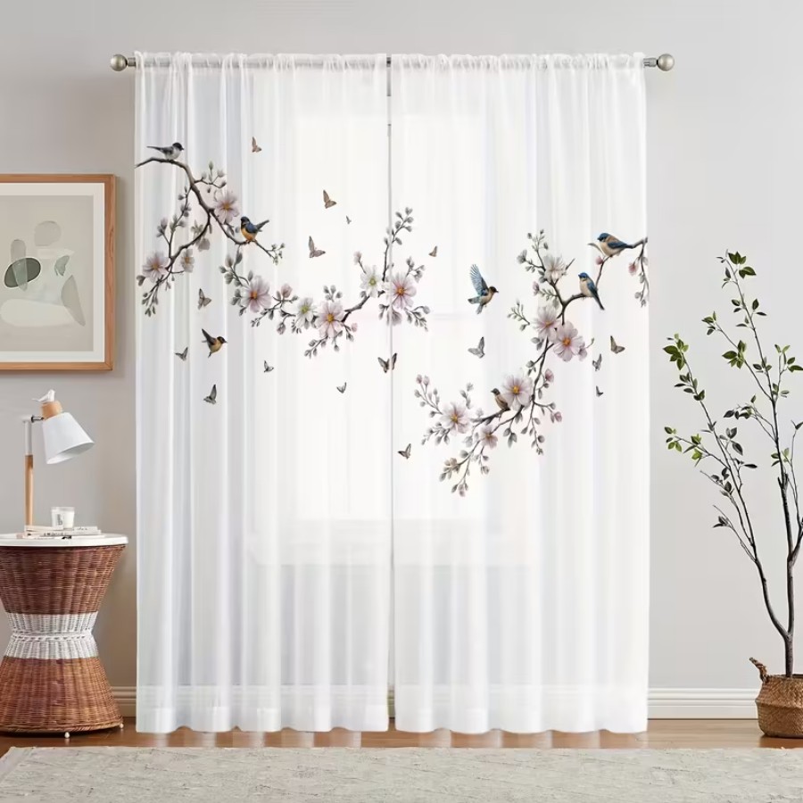Home Decor Wall Panels - 2 Cortinas Transparentes con Estampado Digital,