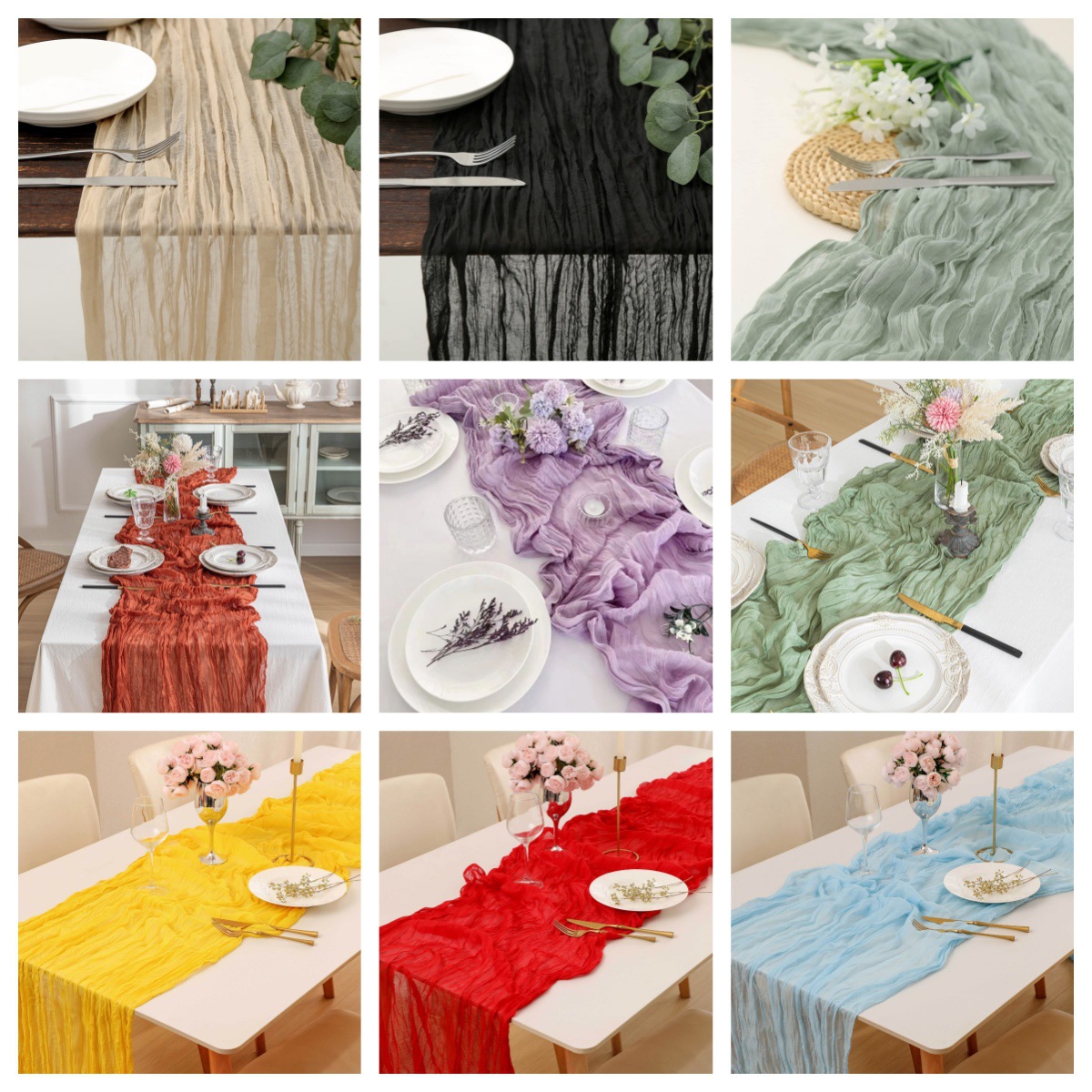 Linen Table Runner - Camino de Mesa de Gasa Boho,