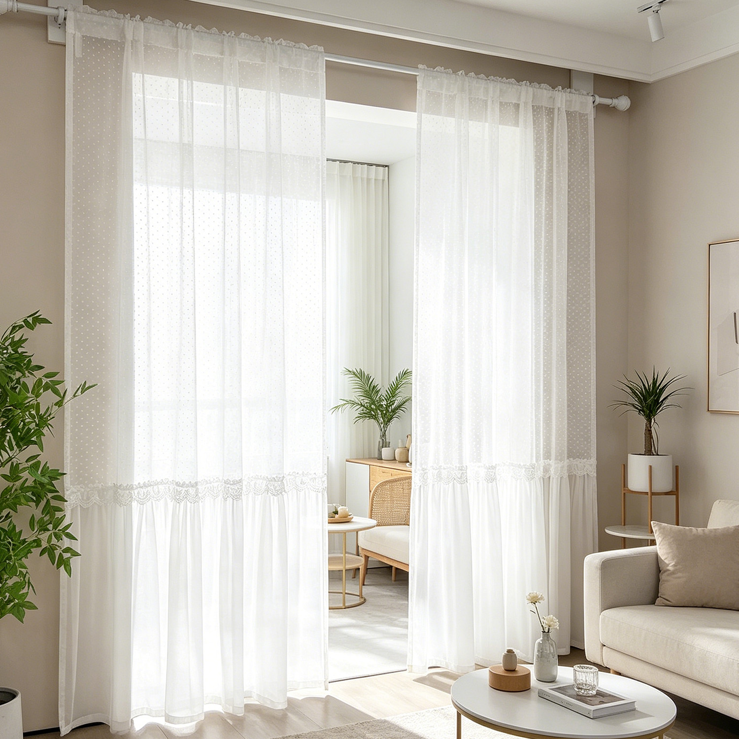 Home Decor Wall Panels - Cortina Transparente Romántica Francesa con Estampado