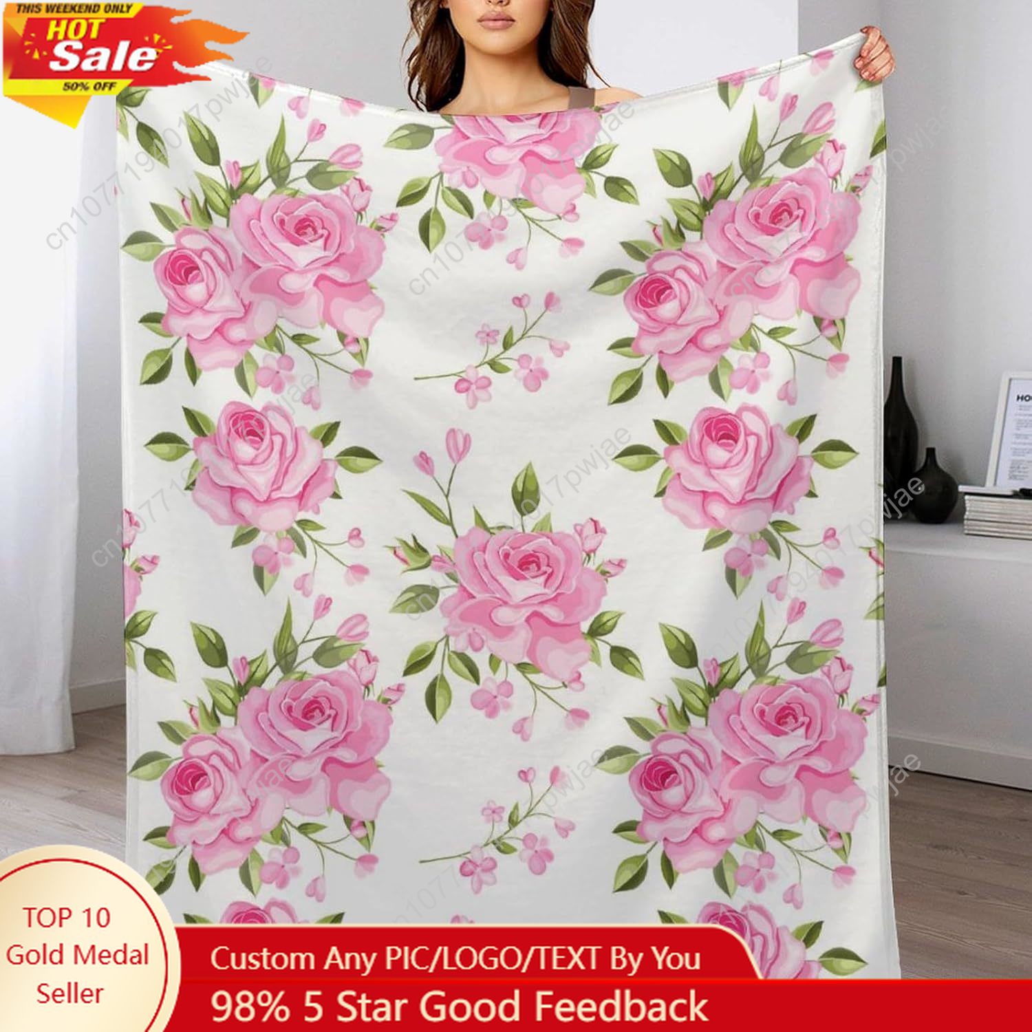 Home Decor Luxury - Manta de flores rosas, decoración floral,