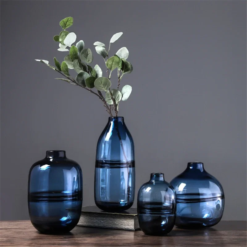 Glass Vase Nordic - Florero de cristal minimalista azul y