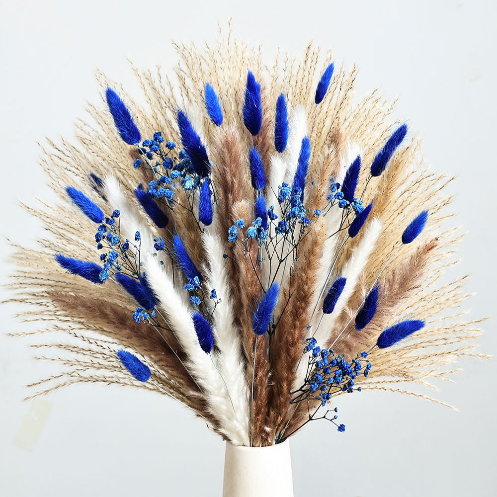 Dried Flower Bouquet - 70 Uds. De Pampas azules, flores