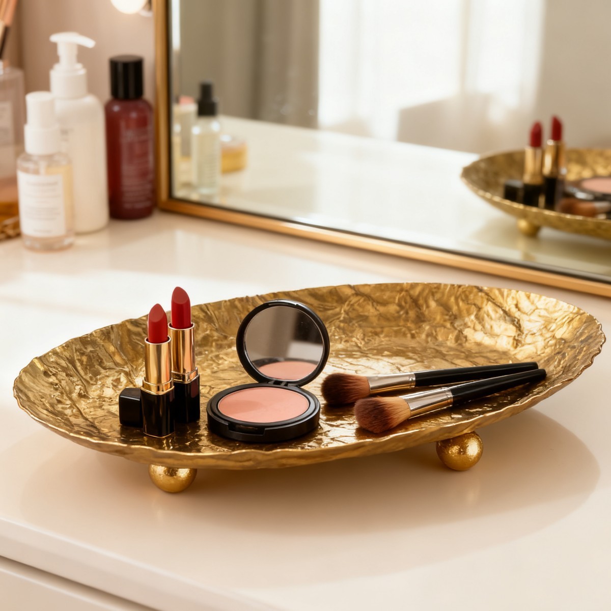 Vanity Home Decor - Bandeja de Metal Dorada de Lujo