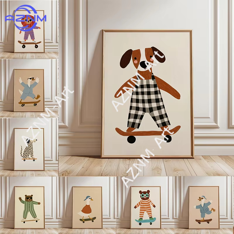 Home Decor Duck - Póster Divertido de Animales Patinando, Pintura