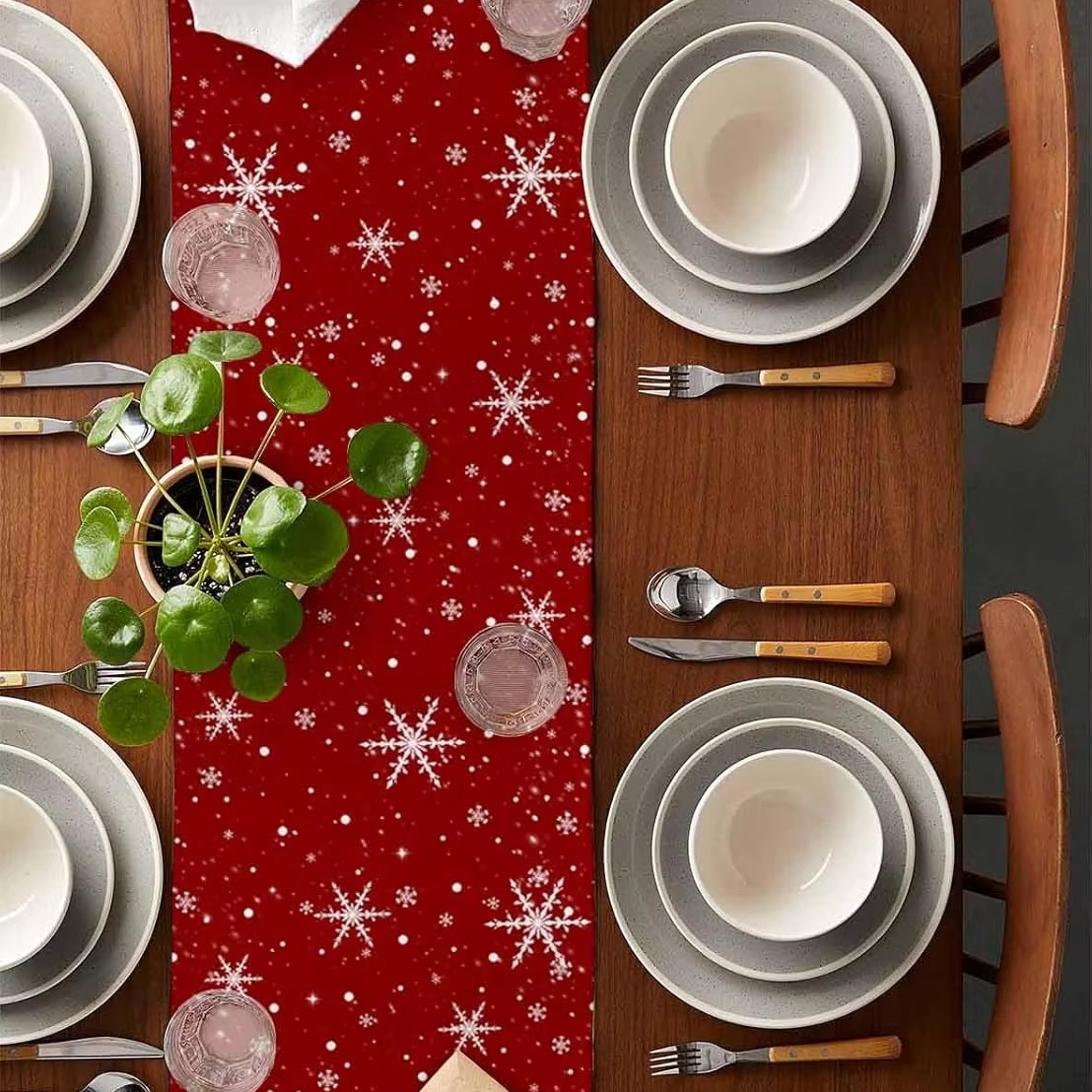 Camino de mesa rojo con diseño - Linen Table Runner reseña y precio